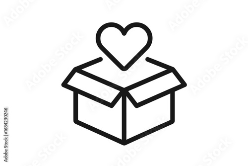 Heart in a box outline icon. Symbol for donation, charity, love, support, kindness, and giving. Vector illustration for humanitarian aid, social projects, and volunteering.