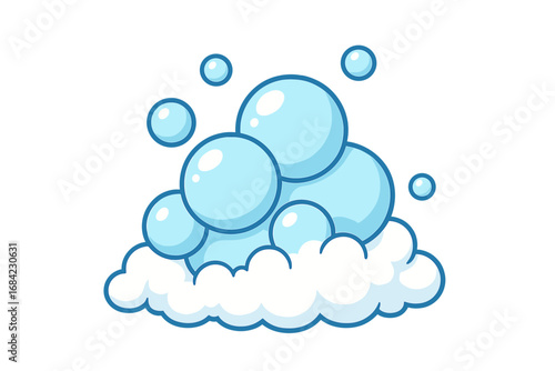 Vector cartoon illustration of soap bubbles and foam. Isolated icon for graphics, apps. Suds and lather concept for cleaning, washing, bath time. Fizzy bubble pop design.