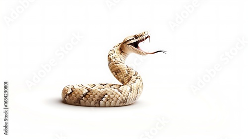 Rattlesnake striking with open mouth and fangs visible