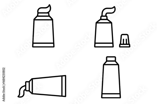 Toothpaste tube minimalistic linear icon for web and graphic design, apps, banners, social media, dental hygiene concept, vector cartoon illustration transparent background