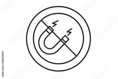 No magnet sign. Magnetism prohibited area symbol. Warning for strong magnetic fields. Safety icon for pacemakers or sensitive electronic devices. Linear vector illustration.