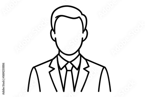 Businessman in a suit and tie vector line art icon. Faceless man profile avatar symbol for web. Corporate office worker, employee, manager headshot. Simple user portrait.