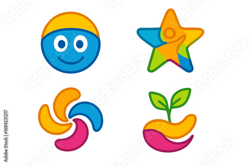 Abstract Bolt Logo Design Vector, Lightning Storm Volt, Electric Shock Bolt, Thunder Element Template, Colorful Brand Identity, Cartoon Style Vector Illustration