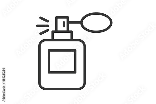 Perfume bottle line icon vector. Vintage fragrance spray with atomizer. Retro cosmetic sign. Beauty and fashion symbol. Classic scent container. Isolated illustration pictogram.