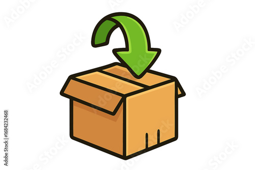 Simple icon of pen and open cardboard box, vector cartoon illustration for graphics, apps concept, creativity symbol, design element, transparent background, ordered set, minimal style