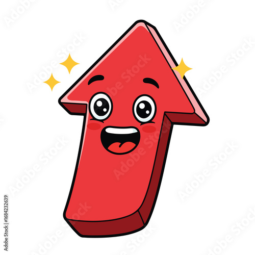 A happy red arrow pointing up with a face