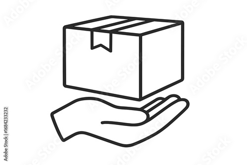 Hand holding a protected package box, secure delivery concept, vector icon illustration for apps, shipping and logistics symbol with transparent background, cartoon style graphic