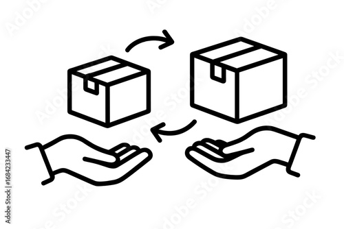 Parcel exchange icon, minimalistic package swap symbol, logistics and delivery concept, vector cartoon illustration for web design, apps, banners, social media, and cards with transparent background