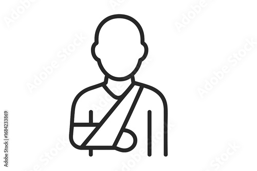 Minimalistic Linear Pictogram of Person with Arm Sling Injury, Medical Injury Icon, Healthcare and Rehabilitation Symbol, Vector Illustration for Web, Apps, Banners, Social Media and Cards