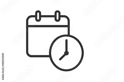 Vintage clock minimalist line icon, retro timepiece symbol for web design, apps, banners, social media, and digital cards, clean vector cartoon illustration with transparent background