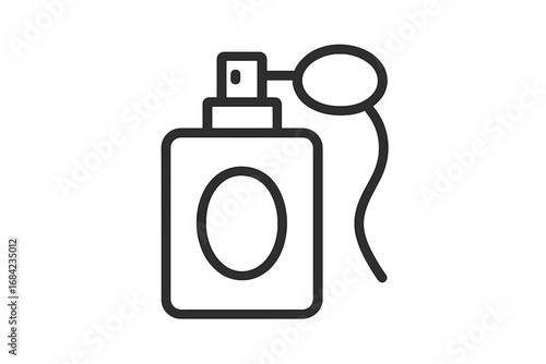 Elegant perfume bottle icon with classic atomizer spray, transparent background, vector linear design for graphics, design projects, books, adverts, and app UI elements