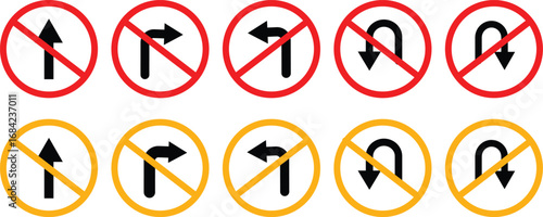 set off traffic road sign icon set,driving navigation icon design, Vector Image, traffic direction and Road safety, Black and White Arrow vector illustration eps 10,
