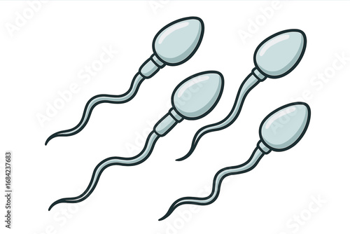 Sperm cells swimming. Scientific vector illustration for reproductive biology. Human anatomy concept. Male fertility, fertilization, conception and gynecology icon for studies.