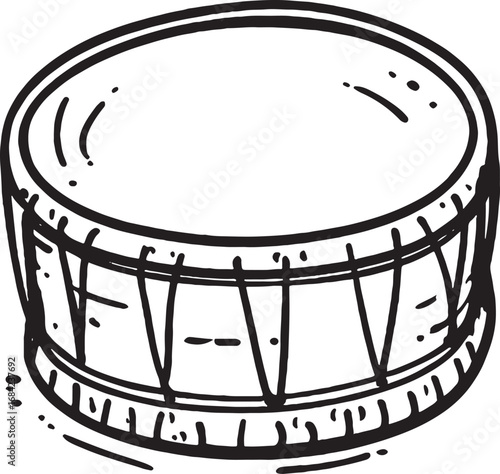 Hand Drawn Frame Drum Illustration with Detailed Line Work and Textural Elements Perfect for Music Related Designs