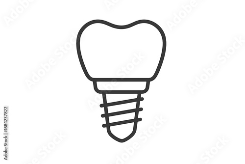 Simplified black dental implant icon, tooth crown with screw base, dental care and oral health vector symbol, minimalist dentistry illustration, stomatology design