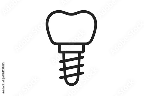 Dental implant icon black vector illustration, tooth screw concept, dental restoration implant symbol, oral health care, dentistry graphic design with transparent background