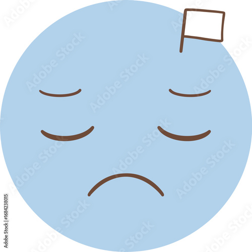 Sad face emoji surrendering and raising the white flag
