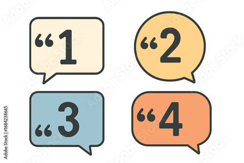 Numbered quote bubbles vector set. Flat design for customer reviews, testimonials, feedback, and process steps. Infographic elements for communication and presentation.