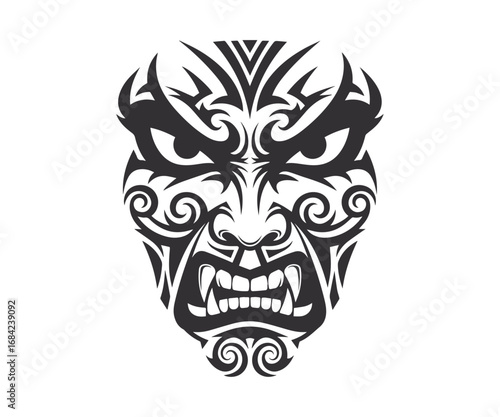 Furious Face Silhouette Icon, Bold Black Art