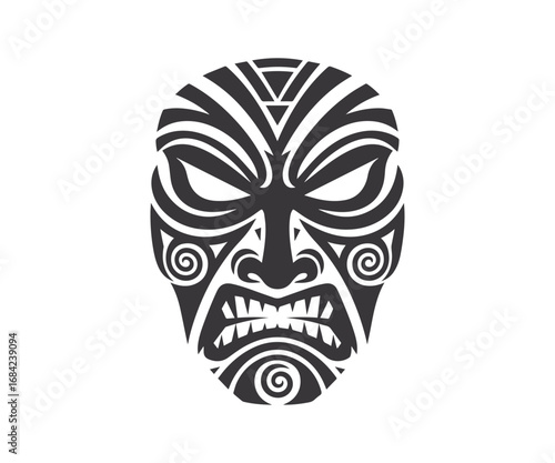 Furious Expression Face Silhouette Icon, Bold Black Art