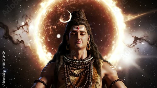 Lord Shiva meditating, radiating divine spiritual energy. A serene, captivating lord shiva wallpaper embodying ancient wisdom and cosmic tranquility