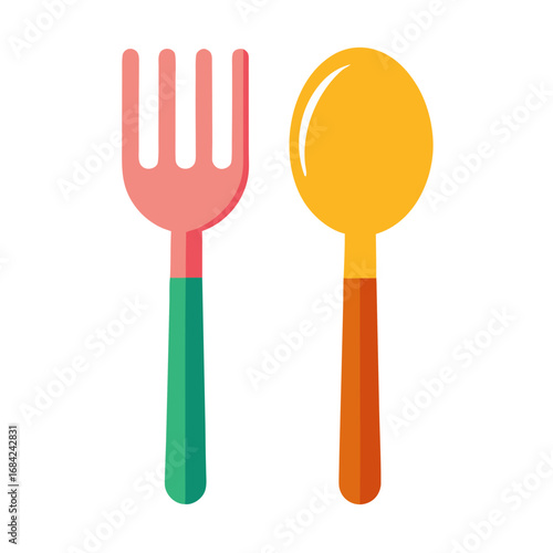 A colorful fork and spoon set, no background vector file.