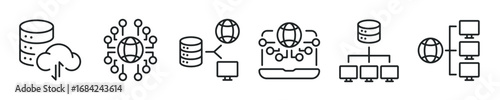 Network and connection thin line icon set. Web minimal editable stroke icons