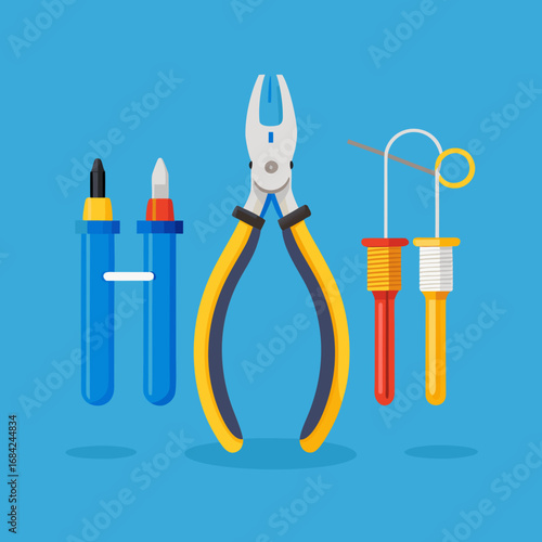 Set of various tools for electrical work and repairs