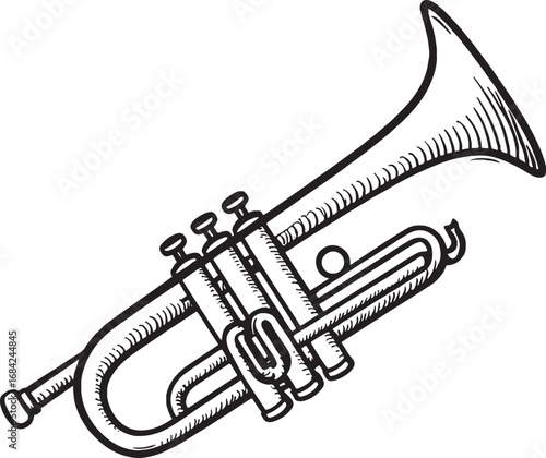 Monochrome Trumpet Illustration for Jazz Music Performance and Musical Instruments Learning and Orchestral Art