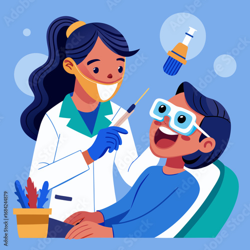 Dentist examining a patient s teeth with a dental tool