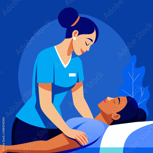 Caring healthcare professional gently massaging a patient lying down