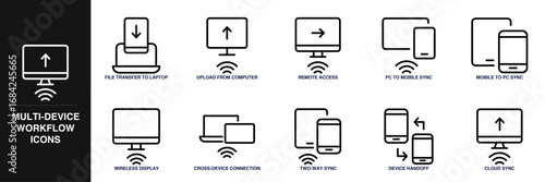 Multi Device Workflow Line Icon Set