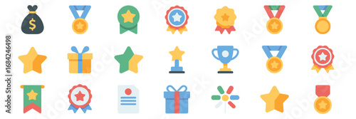 Awards and Achievement Icon Set – Colorful Vector Icons for Rewards, Recognition, and Celebration Design