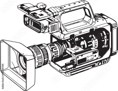 Professional Broadcast Video Camera Outline for Television and Film Production in High Definition Precision Technology