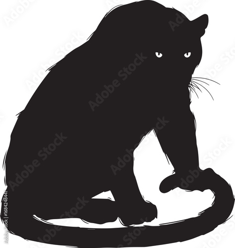 Silhouette of a Black Panther Seated with Intense Eyes Vector Illustration Isolated on White Background for Wildlife Conservation