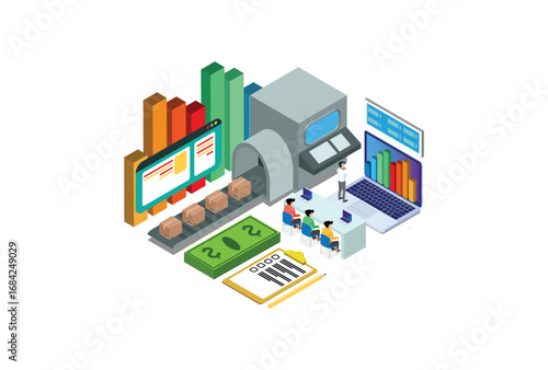 Modern Isometric Smart Bitcoin Mining Illustration. Suitable for Diagrams, Infographics, Book Illustration, Game Asset, And Other Graphic Related Assets