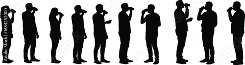 Silhouettes of Men and Women Standing and Drinking from Glasses, Vector Illustration for Socializing, Celebration, Party, Lifestyle, Beverage Concept Art