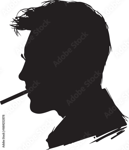 Silhouette of a Mysterious Man Smoking A Cigarette in Black and White Vector Art with Creative Expression and Style