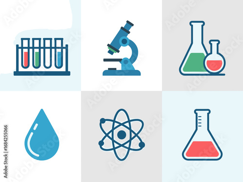  Laboratory Test Tubes, Microscope and Chemistry Icons