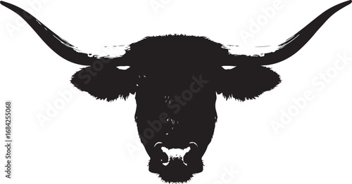 Striking Black Silhouette of a Longhorn Bull Head Symbolizing Strength and Texas Heritage on White Background