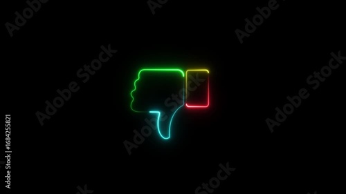 Glowing Thumb down, dislike neon sign. Social media feedback, negative attitude, worst choice. neon Do and don't symbols. Neon Like or dislike icon on black background.