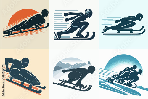 Bobsleigh player set vector illustration