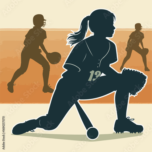 vector illustration of a female softball player