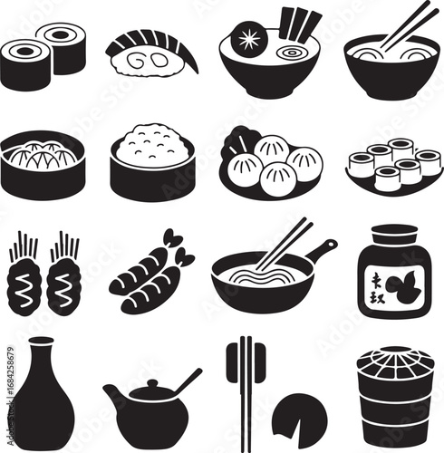 Japanese Food Icons Sushi Ramen Dim Sum and Drinks Collection sashimi maki