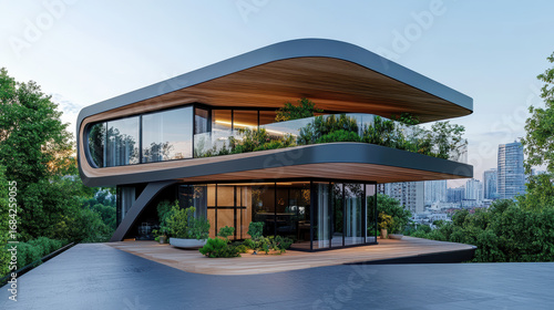 Wallpaper Mural Modern smart home design features sleek architecture, large windows, and greenery Torontodigital.ca