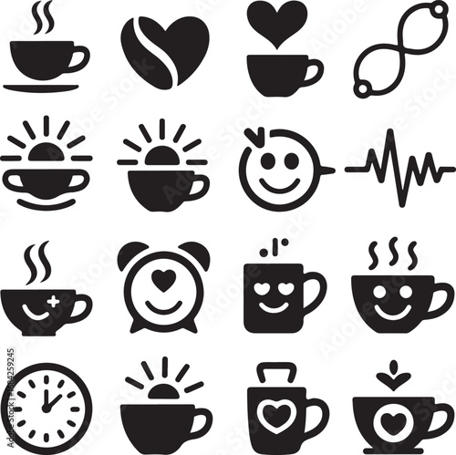 Coffee Icons Hot Drinks Morning Routine and Happy Faces coffee cup hot beverage