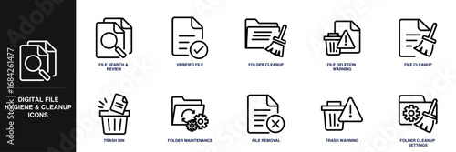 Digital File Hygiene & Cleanup Line Icon Set