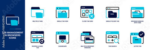 Tab Management in Browsers Blue Colored Outline Icon Set