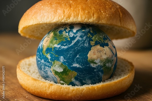 Conceptual Burger with Planet Earth as the Filling Surreal Photo