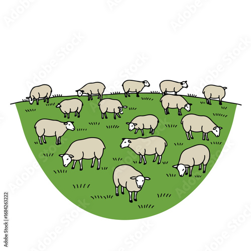 A herd of sheep grazing on a green hillside